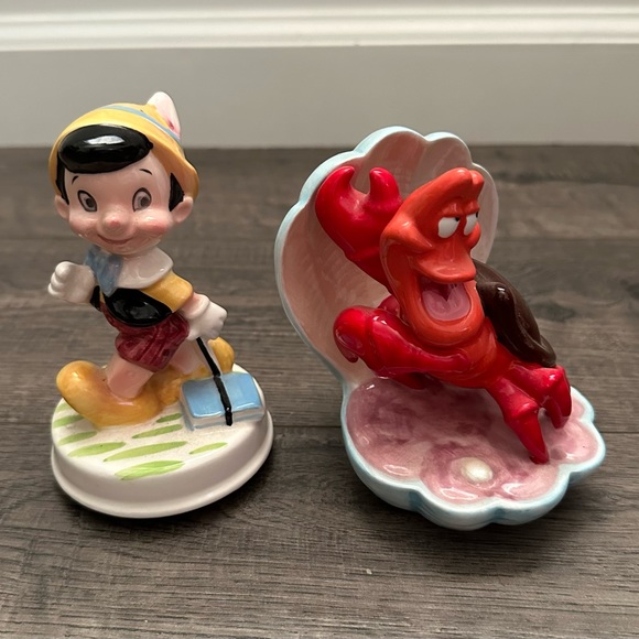 RARE‎ Walt Disney Little Mermaid Flounder & Spinning Pinnochio Ceramic Figurines